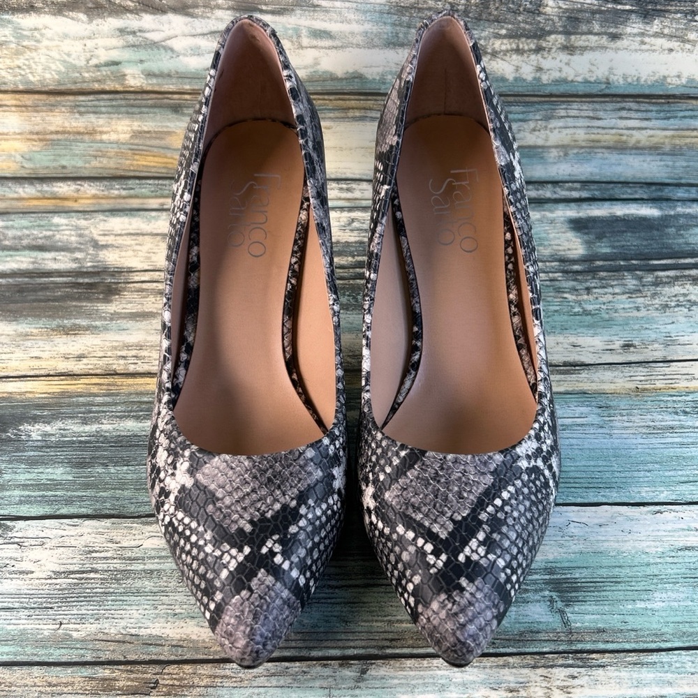 Franco Sarto Bellini Pumps Womens Size 6 Gray Snake Print Pointed Toe Dress Work